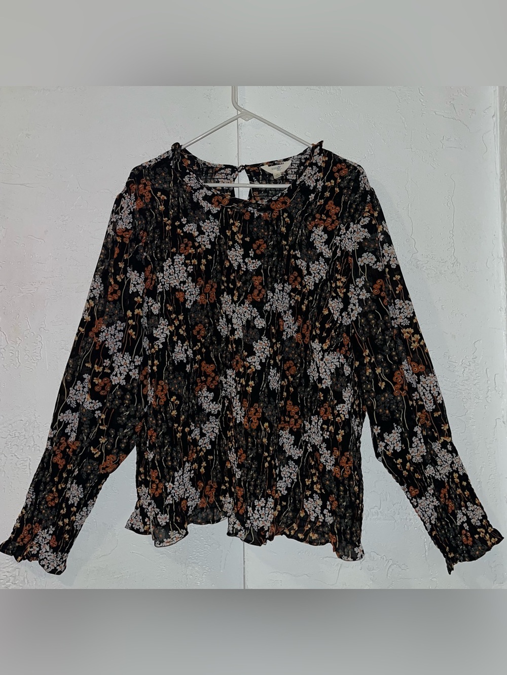 Terra & Sky Floral Boho Blouse with all over Smocking except upper puff sleeves